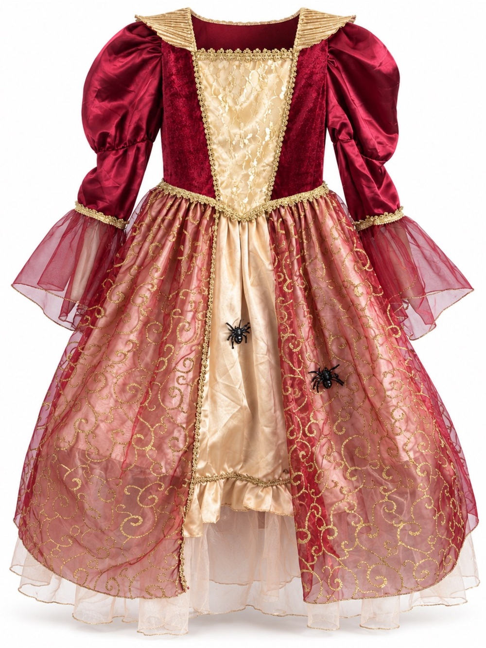 Girls Spider Queen Renaissance Costume Dress Burgundy Gold Size 6